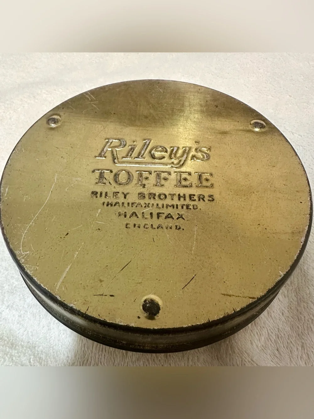 Vintage Rileys Toffee Tin Wooden Sewing Thread Spools Lot Halifax England Ship⁠